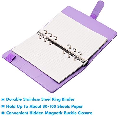 Planner de caderno pessoal de couro PU com 40 páginas Papéis de folhas soltas Anel Binder 6 sacos de zíper para papel de enchimento