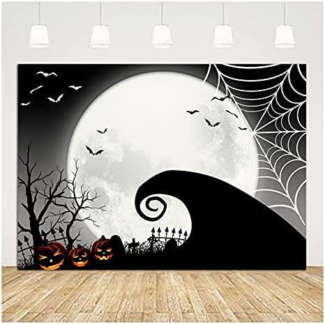 Halloween Pumpkin Full Moon Photo Background para Nightmare Antes do Natal decoração de festa temática Vinil 5x3ft