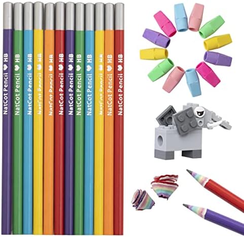 Lápis de papel arco-íris natcot 2 HB Lápis divertidos e ambientalmente amigáveis ​​12 Pack com os animais Bloco de construção