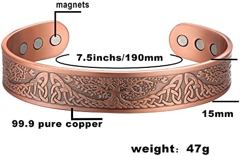 Pulseira magnética de cobre de drenagem linfática para homens, pulseira de desintoxicação de linfonia magnética Brasiletes e pulseira magnética de cobre, túnel do carpo