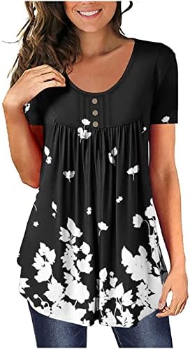 Mulheres Mangas curtas Túnica de túnica Túnica de moda Camisas florais redondas Camisetas