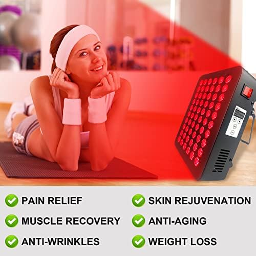 Dispositivo de terapia da luz vermelha para o corpo, Tashi 300W 660nm 850nm perto da terapia infravermelha com timer, 60 LEDs, painel de terapia de luz vermelha de alta potência para alívio da dor, saúde da pele