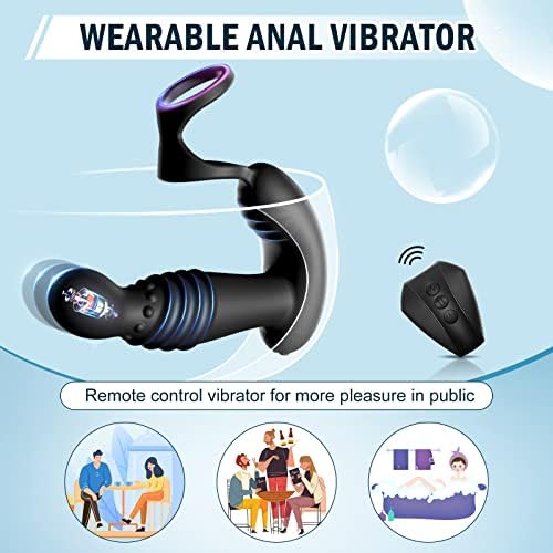 Empurrando massageador de massagador de brinquedos sexuais de vibrador anal com anel de pau, v vibrador de ponto com 10 modos de