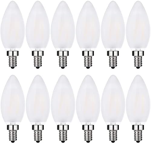 Lâmpadas de candelabra led lâmpadas e12 de lâmpadas de led de led de led de 25watt, lâmpadas de lustres de lustre de lustre vintage de 2W 2W, lâmpadas de lâmpadas de vidro fosco de vidro fosco 2700, 12 pacote, 12 pacote