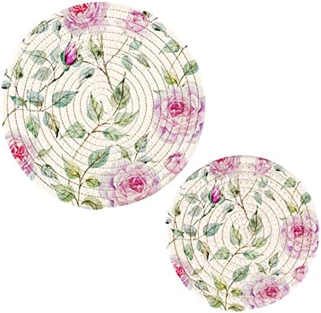 Trivetas de flores em aquarela para citadores de maconha de pratos quentes Conjunto de 2 peças almofadas quentes para