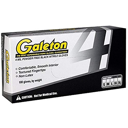 Galeton 11204-XL em pó de nitrila livre de 4 mil luvas descartáveis, preto