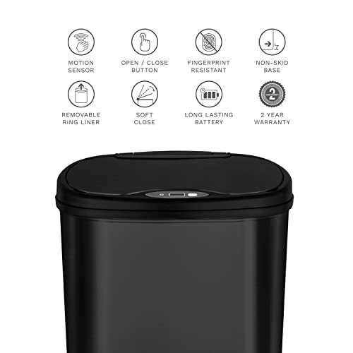 Sensor de movimento de Nandira, sem toque 13.2 lata de lixo, quarto ou banheiro sem toque automático sensor de movimento lata, preto inoxidável