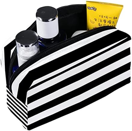 Saco de maquiagem pequeno, organizador cosmético da bolsa com zíper para mulheres e meninas, moda vintage de listras em preto e branco