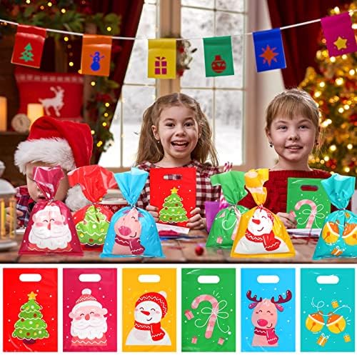 180 peças Sacos de plástico de Natal Bolsas de lanches de Natal sacolas de festas Bolsas de festa Bolsas de doces Bolsa de tratamentos