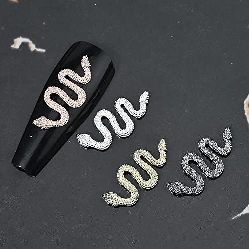 10pcs Luxo de luxo Charms de unhas de cobra 3d Punk Rose Gold/Silver/Black Design 9x20mm Manicure Decorations Acessórios
