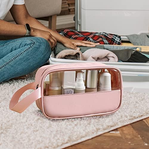 Bolsa de higiene pessoal para mulheres para mulheres Bolsa de cosméticos claros para pendurar saco de higiene pessoal para homens sacos de maquiagem à prova d'água para viajar organizador de viagem transparente 3pcs, rosa