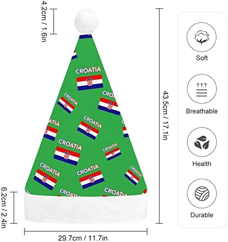 Croácia bandeira croata engraçada chapéu de Natal Papai Noel Hats Plush curto com punhos brancos para suprimentos de decoração de festa de férias de Natal