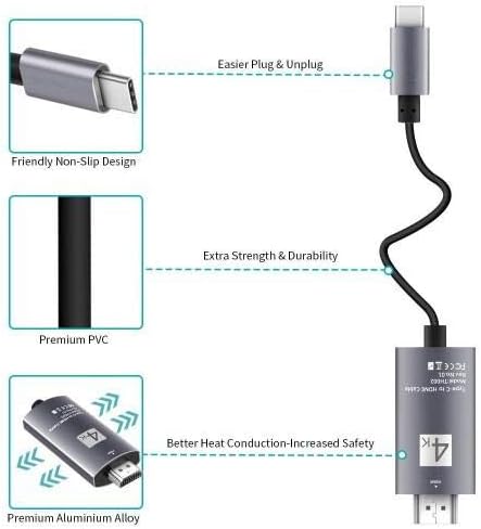 Cabo de onda de caixa compatível com Gechic On -Lap M505E - SmartDisplay Cable - USB tipo C para HDMI, cabo USB C/HDMI para Gechic