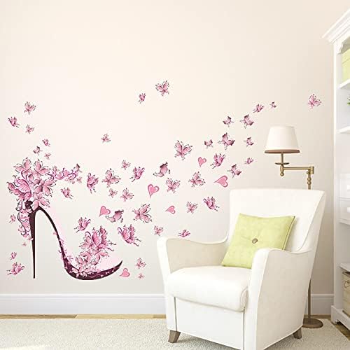Peças espelhadas de salto alto rosa de salto alto descalque de parede de borboleta e vara removível de borboleta saltos