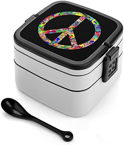 Paz Sinal de paz Double empilhável Bento Lunch Box Reccamando para viagens de piqueniques escolares