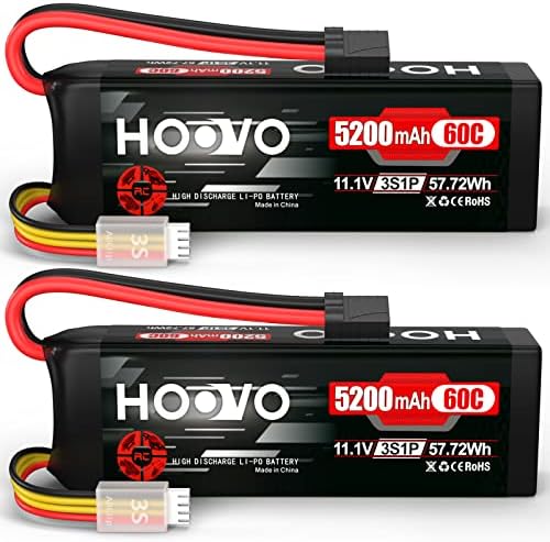 Hoovo 11.1V 3s Bateria de Lipo 5200mAh 60c com plugue TR para RC Car 2 pacotes e Hoovo Lipo Battery Batter Size Grande zíper