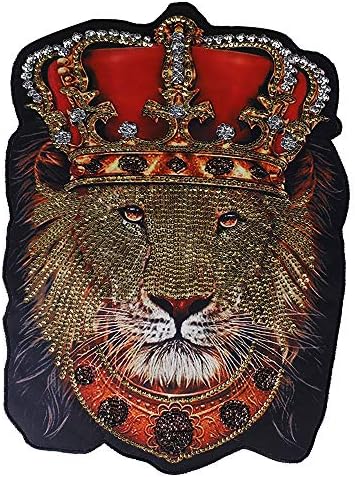 Big Crown Lion King Head Patches Motivos de impressão de lantejoulas de tecido grande costurar em grandes acessórios de jaqueta