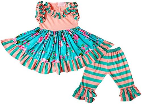 Bebê crianças pequenas garotas da primavera Summer Ruffles Top Capri Roupas de roupas - 2 PC Knit Playwear