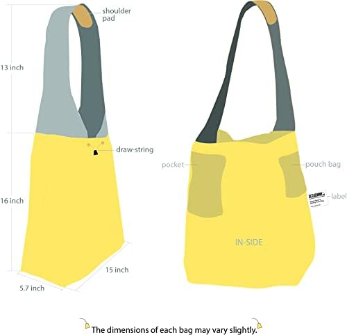 Ecojeannie 1 pacote de nylon Ripstop Saco de compras reutilizáveis ​​dobráveis ​​com bolsa e bolso interno, cordão de