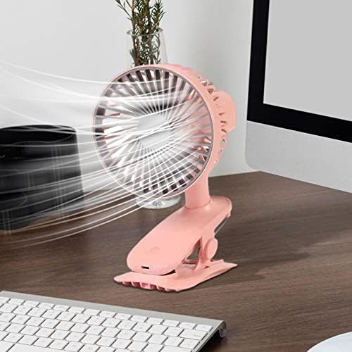 Ventilador de clipe portátil de banclaze, ventilador de mesa silencioso 3 velocidades ajustáveis ​​Rechargable 180 ° Rotação, ventilador de mesa de mesa de mesa de resfriamento pessoal para o escritório do dormitório, rosa
