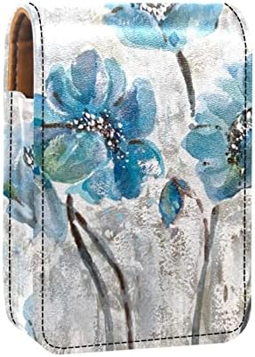 Caixa de batom de oryuekan com espelho bolsa de cosméticos portátil fofa, bolsa cosmética, flor azul -azul floral floral