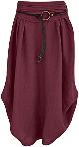 Saias de linho de algodão feminina de Narhbrg Moda de moda casual maxi vestido maxi vestido assimétrico Sashes no meio