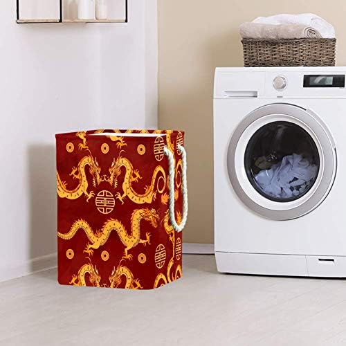 Dragões de ouro do Indicão Chinês Aquarela 300D Oxford PVC Roupas à prova d'água cesto de roupa grande para cobertores