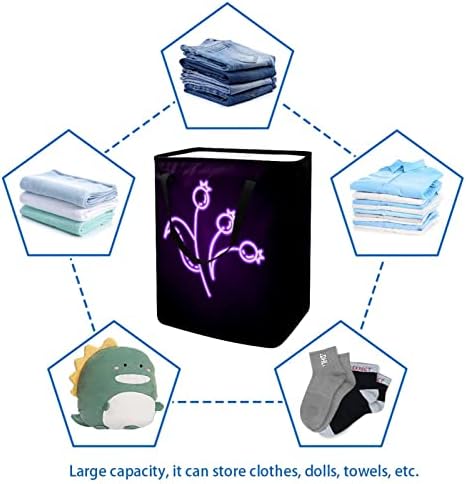 Fluorescência Flor Print Lavanderia dobrável cesto de roupa, cestas de lavanderia à prova d'água 60L Armazenamento de roupas