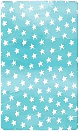 Folha de berço com tema de estrela, colchão de berço padrão Folha de colchão macia de colchão macio de colchão de colchão de garotos ou garotas ou berçário, 28 “x52“, azul pálido e branco