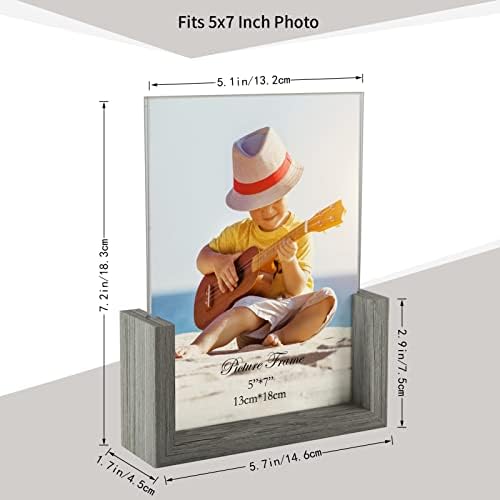 PETAFLOP 5X7 Conjunto de molduras de 2, quadros de fotos de vidro de dupla face 5 por 7, estrutura de madeira rústica para