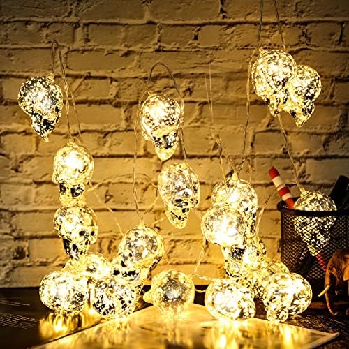Kibtoy 10 LED Halloween Decoration Skull String Lights 4,29 pés laranja luzes externas para decorações de Halloween, festivais,