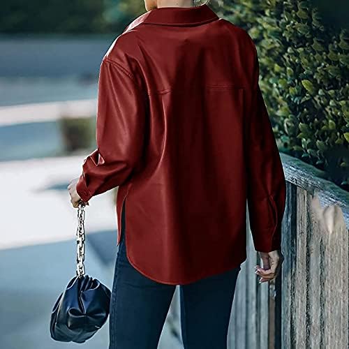 Jaqueta frontal aberta de manga longa para mulheres trabalhos outono de botão de botão de botão de ajuste sólido couro de lapela