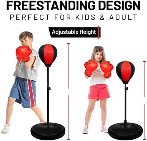 Salljogo Free Stand Switching Bag for Kids 3yo & Up - Saco de boxe para serviço pesado e portátil ajustável com suporte