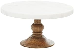 Deco 79 Mango Wood Bolo Stand com base de madeira, 10 x 10 x 5 , branco