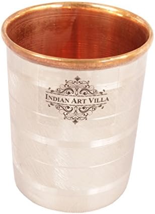 Indian Art Villa Handmade Steel Copper Pitcher Jug 57 oz, 2 copo de vidro ...