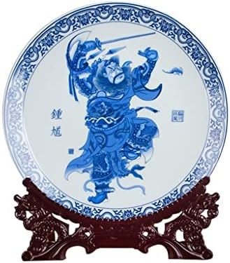 Czdyuf estilo chinês Blue e branco decoração em casa redonda de porcelana Placa de madeira Base de madeira Conjunto