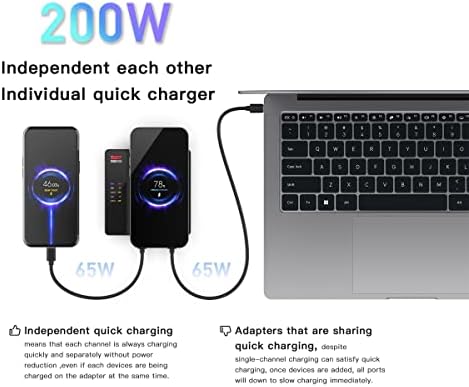 ISDT Power 200x 200w Estação de carregamento de desktop USB C 4 porta USB mais 1 porta sem fio, USB C Fast Charger com tela LED para MacBook Pro iPad iPhone Galaxy Pixel