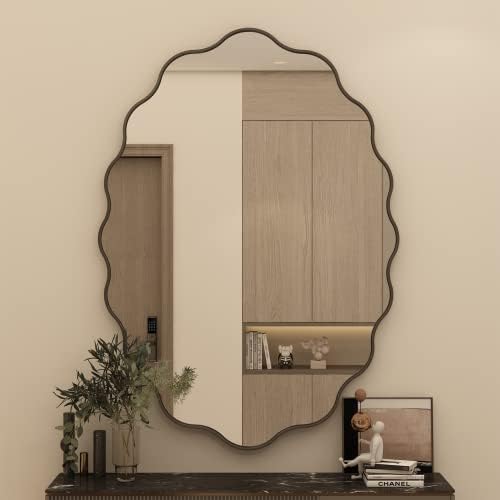Charmor 22x30 espelho irregular de parede, espelho de banheiro emoldurado o oval preto fosco, espelho de vaidade preta