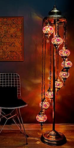 Lâmpada de asilove lâmpada turca 9 lâmpada de piso globo em mosaico, lâmpada de mosaico 9 lâmpadas de chão em mosaico globo