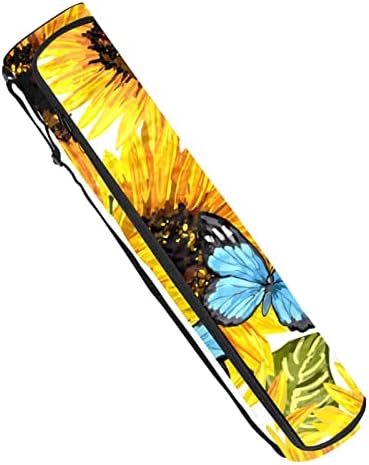 Girassóis pintados à mão Bolsa de transportadora de ioga de borboleta azul com alça de ombro Bolsa de ginástica de ginástica