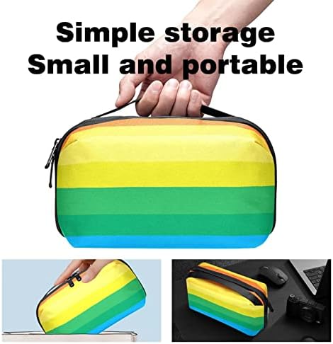Organizador eletrônico, listras de arco -íris coloridos organizador de cabos de viagem pequeno, bolsa de caixa técnica compacta para acessórios eletrônicos, cabos, carregador, USB, discos rígidos