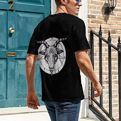 Baphomet Satânica Cabeça de cabra masculino Men's Round Neck de manga curta camiseta casual camiseta