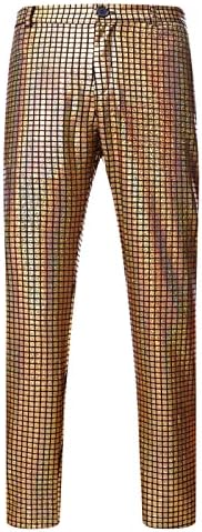 Calças de lenço de lantejoulas masculinas, calça de botão vintage masculino calças de cintura alta de calças de rua de festa de festa de festas