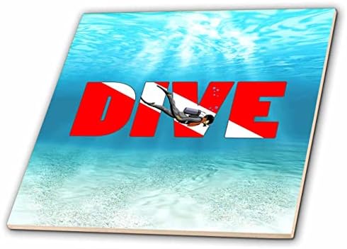 3DROSE Subaquático Men Scuba Diver Design com bandeira de mergulho em vermelho e branco. - Azulejos