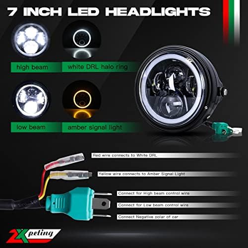 ZXPETING DO MOTORCIO DE LED 7 polegadas Fersos de motocicleta em volta para H-Arley com alojamento Bucket White DRL Halo e Luzes