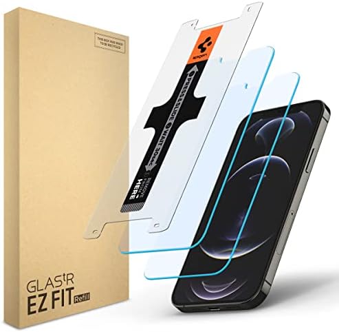 Spigen Reabiltos de protetor de tela de vidro temperado [recargas de ajuste do GLAST ez] Projetado para iPhone 12 Pro/iPhone 12-2 pacote