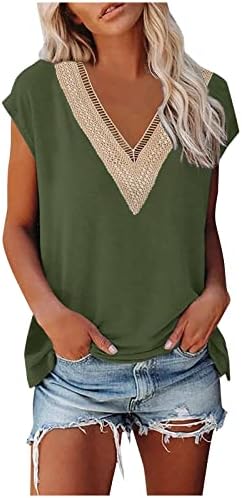 camiseta casual de moda ticcoy para mulheres v pescoço crochê de renda de retalhos de retalhos