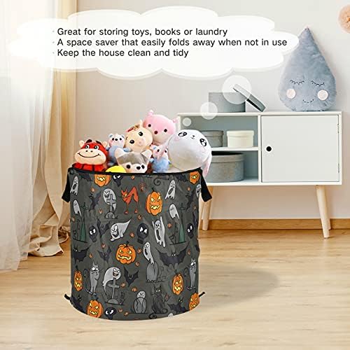 Halloween Black Cat Pumpkin Ghost Pop Up Lavandery Horse com tampa de cesta de armazenamento dobrável Bolsa de roupas dobráveis ​​para camping Dormicorador do hotel