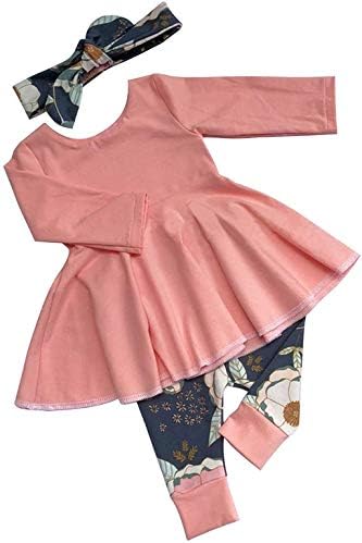 Bilison Toddler Roupas de menina de menina Solid Cors Ruffle Tops Floral com uma faixa fofa conjunto de roupas