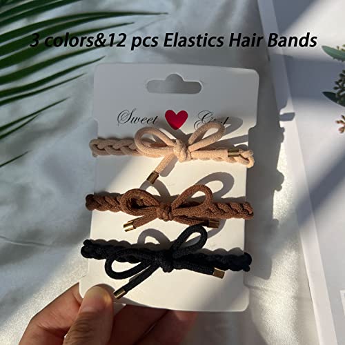 12 PCs laços de cabelo com projeção de arco e design trançado elásticos altos faixas de cabelo Ponytailtleds Bracelets